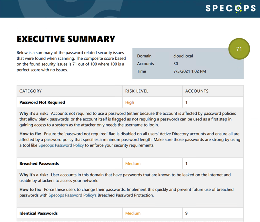 Creating an Executive Summary report with Specops Password Auditor